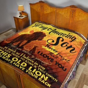 Personalized Lion To My Son From Dad I Always Have Your Back Quilt Blanket Great Customized Gifts For Birthday Christmas Thanksgiving Father's Day