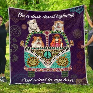 Bulldog Hippie Van And Hippie Girl Cool Wind In Hair Quilt Blanket Great Customized Blanket Gifts For Birthday Christmas Thanksgiving