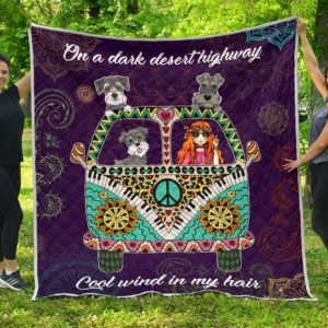 Schnauzer Hippie Van And Hippie Girl Cool Wind In Hair Quilt Blanket Great Customized Blanket Gifts For Birthday Christmas Thanksgiving