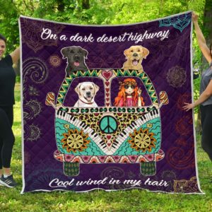 Labrador Dog Hippie Van And Hippie Girl Cool Wind In Hair Quilt Blanket Great Customized Blanket Gifts For Birthday Christmas Thanksgiving