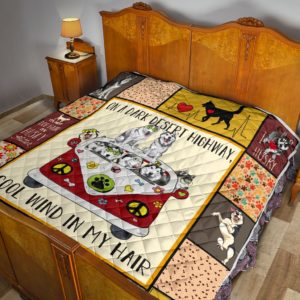 Husky Dogs Hippie Van Cool Wind In Hair Quilt Blanket Great Customized Blanket Gifts For Birthday Christmas Thanksgiving