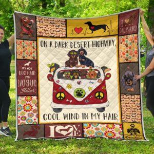 Dachshund Dogs Hippie Van Cool Wind In Hair Quilt Blanket Great Customized Blanket Gifts For Birthday Christmas Thanksgiving