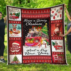 Pug Merry Christmas Quilt Blanket Great Customized Blanket Gifts For Birthday Christmas Thanksgiving