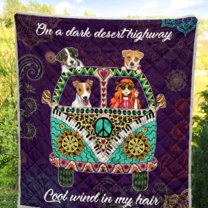 Jack Russell Hippie Girl And Hippie Van Dogs Quilt Blanket Great Customized Blanket Gifts For Birthday Christmas Thanksgiving