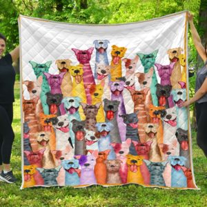 Colored Pitbull Faces Quilt Blanket Great Customized Blanket Gifts For Birthday Christmas Thanksgiving