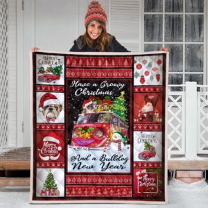 Bulldog Merry Christmas And A Bulldog New Year Quilt Blanket Great Customized Blanket Gifts For Birthday Christmas Thanksgiving Anniversary