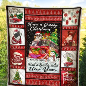 Border Collie Merry Christmas Quilt Blanket Great Customized Blanket Gifts For Birthday Christmas Thanksgiving Anniversary