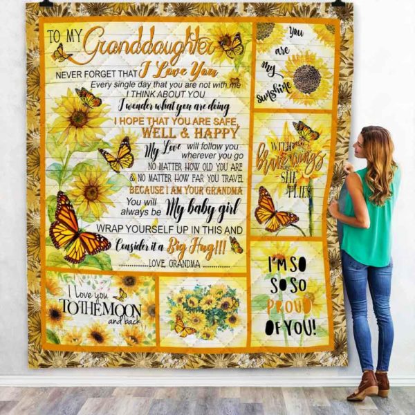 Personalized To My Granddaughter Never Forget That I Love You From Grandma Sunflowers Butterflies Quilt Blanket Great Customized Blanket Gifts For Birthday Christmas Thanksgiving