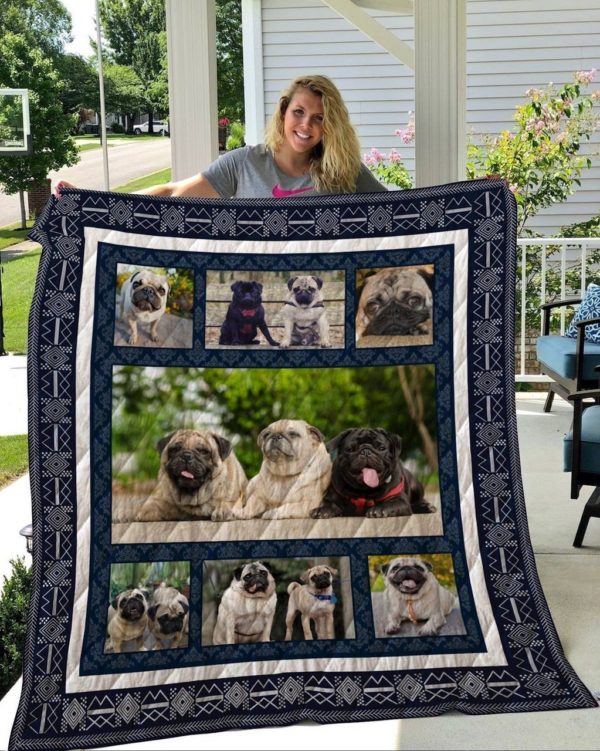 Lovely Pug Dogs Quilt Blanket Great Customized Blanket Gifts For Birthday Christmas Thanksgiving Anniversary
