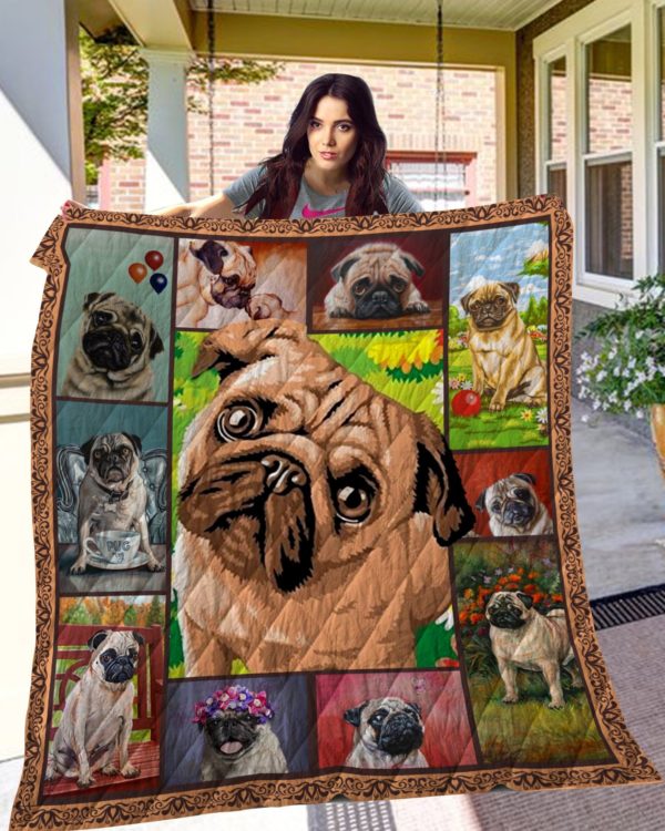 Adorable Pug Dogs Quilt Blanket