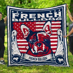 French Bulldog Colored By American Flag Quilt Blanket Great Customized Blanket Gifts For Birthday Christmas Thanksgiving