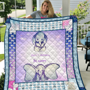 Elephant Family Don't Worry Be Happy Quilt Blanket Great Customized Gifts For Birthday Christmas Thanksgiving Perfect Gifts For Elephant Lover