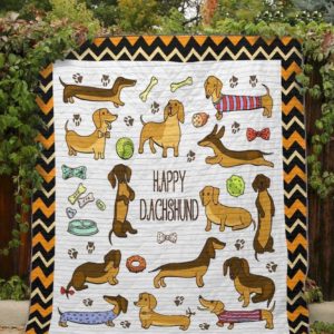 Dachshund Dog Drawing Happy Dachshund Quilt Blanket Great Customized Blanket Gifts For Birthday Christmas Thanksgiving