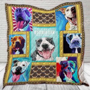 Pit Bull Dogs Colorful Drawing Pitbull Advisory Quilt Blanket Great Customized Blanket Gifts For Birthday Christmas Thanksgiving
