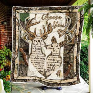 I Choose You Deer Couple I'd Choose You In A Hundred Times Quilt Blanket Great Customized Blanket Gifts For Birthday Christmas Thanksgiving