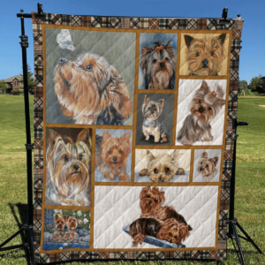 Yorkshire Terrier Looking At White Butterfly Quilt Blanket Great Customized Blanket Gifts For Birthday Christmas Thanksgiving