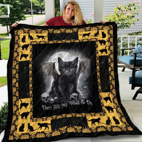 Black Cat Don't Tell Me What To Vampire Cat With Fang And Wings Quilt Blanket Great Customized Blanket Gifts For Birthday Christmas Thanksgiving