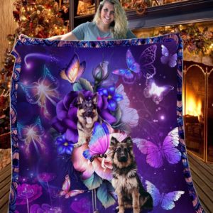 German Shepherd Butterfly Blue And Purple Butterflies And Roses Quilt Blanket Great Customized Blanket Gifts For Birthday Christmas Thanksgiving Anniversary