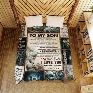 Personalized Wolf Family To My Son I Love You Forever And Always From Mom Quilt Blanket Great Customized Gifts For Birthday Christmas Thanksgiving Anniversary