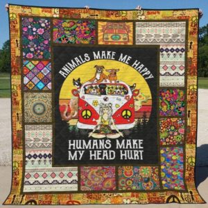 Hippie Animal Make Me Happy Humans Make My Head Hurt Quilt Blanket Great Customized Blanket Gifts For Birthday Christmas Thanksgiving