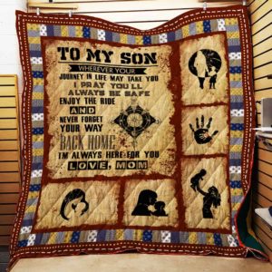 Personalized To My Son Wherever Your Journey Takes You From Mom Handprints And Dreamcatcher Compass Quilt Blanket Great Customized Blanket Gifts For Birthday Christmas Thanksgiving