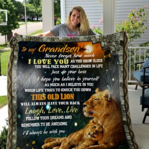 Personalized Lion To My Grandson Never Forget How Much I Love You Quilt Blanket