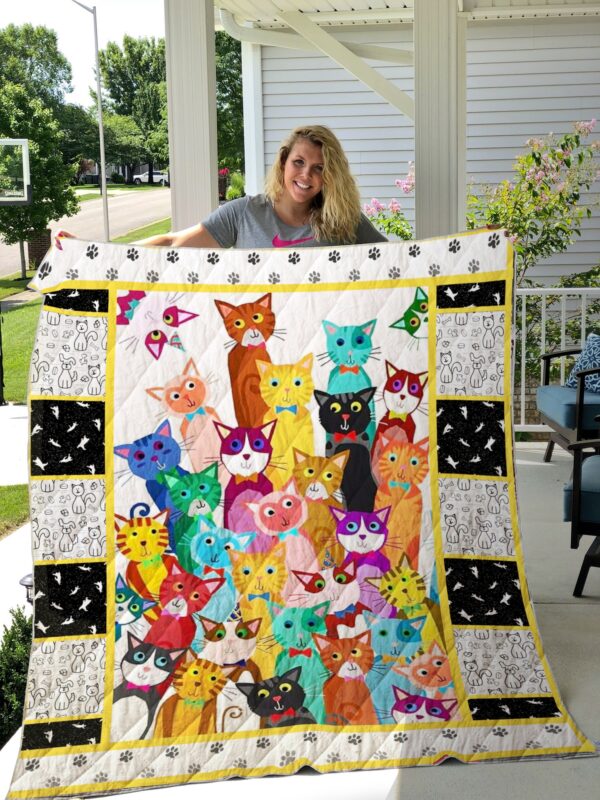 Mutiple Colorful Cats Quilt Blanket