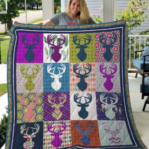Deer Head Pattern Colorful Quilt Blanket Great Customized Blanket Gifts For Birthday Christmas Thanksgiving Anniversary