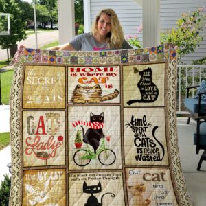 Time Spent With My Cats Is Never Wasted Quilt Blanket Great Customized Blanket Gifts For Birthday Christmas Thanksgiving