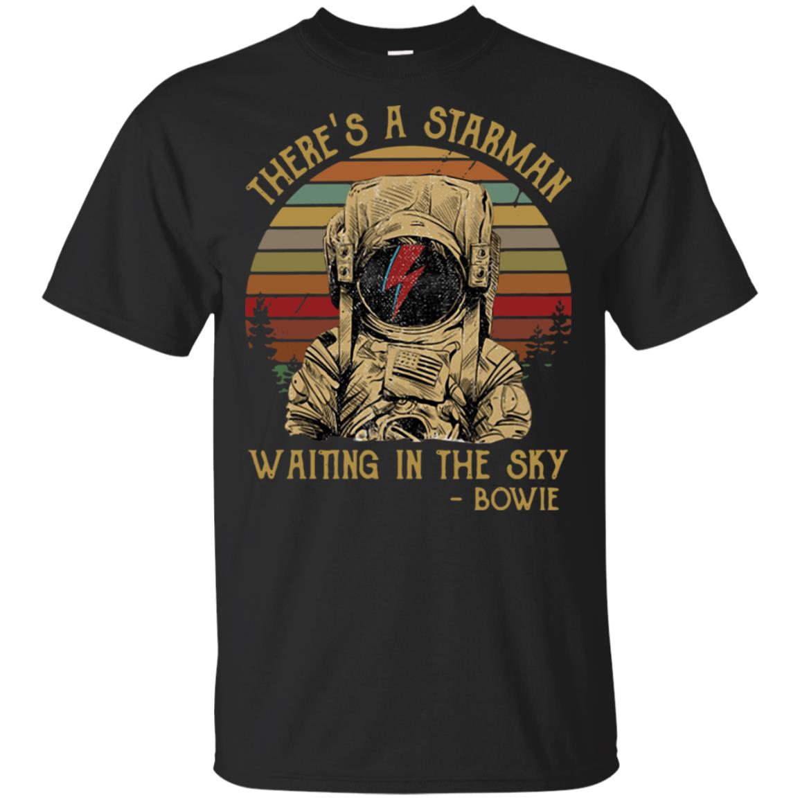 There's A Starman Waiting In The Sky Bowie Vintage Men's T Shirt Black Cotton